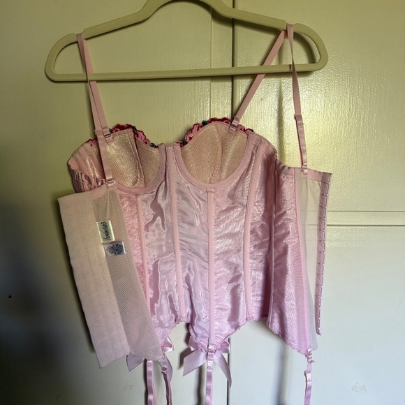 Fredrick's Of Hollywood Pink Floral Embroidered Corset Size 32 Coquette - Picture 10 of 16
